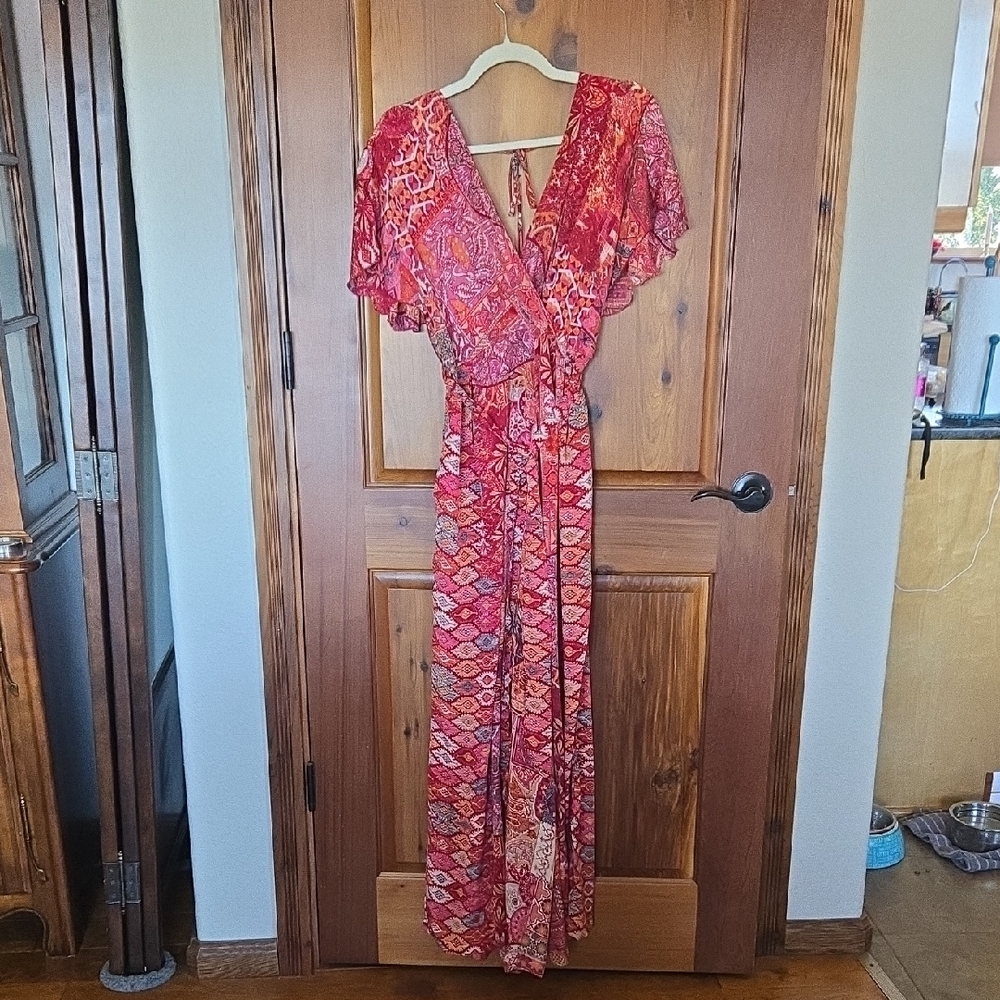 NWOT, Beautiful Red Patterned Jumpsuit, Sz. X/XL